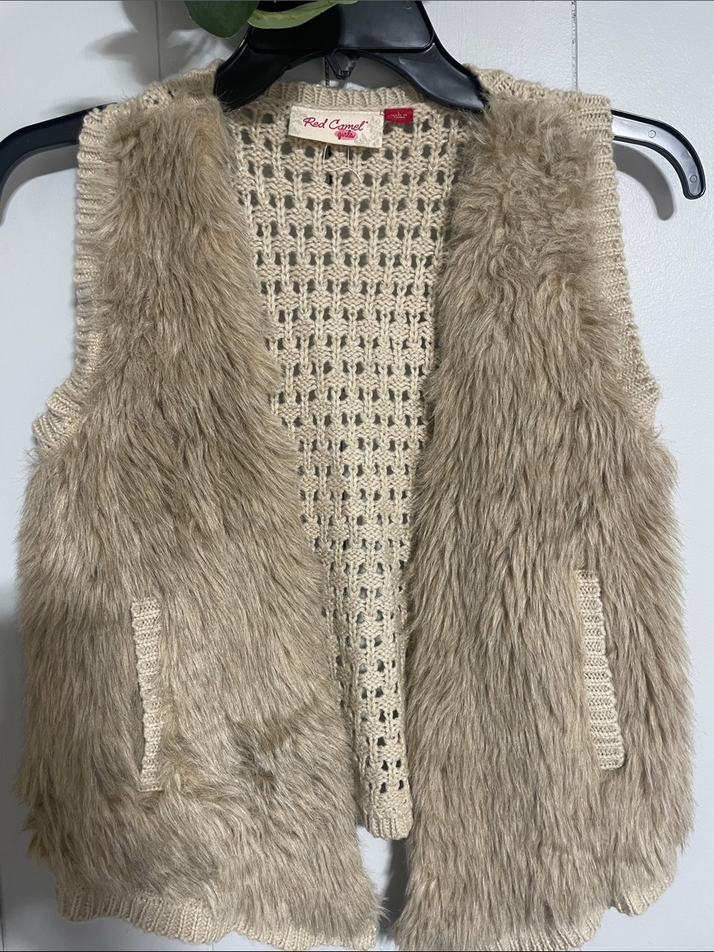 Red Camel Girls Tan Faux Fur Knit Vest